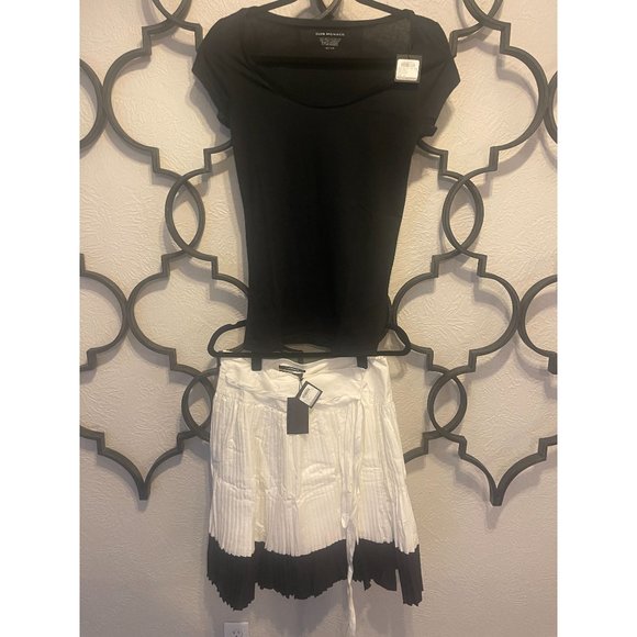Club Monaco White Rialto Skirt with Black Trim Kara Crew Shirt Size 6 - Picture 1 of 7